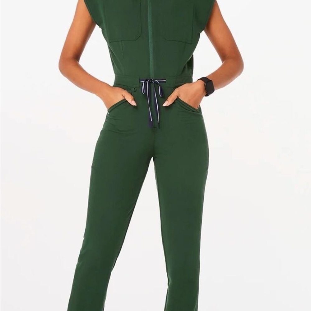 Figs Rafaela Cargo Scrub Jumpsuit British Racing Green
